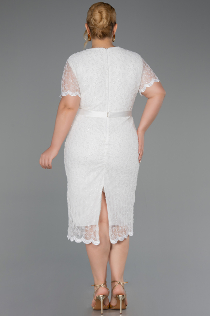 Midi White Dantelle Plus Size Cocktail Dress ABK2673
