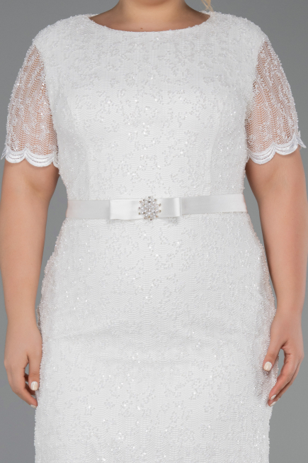 Midi White Dantelle Plus Size Cocktail Dress ABK2673