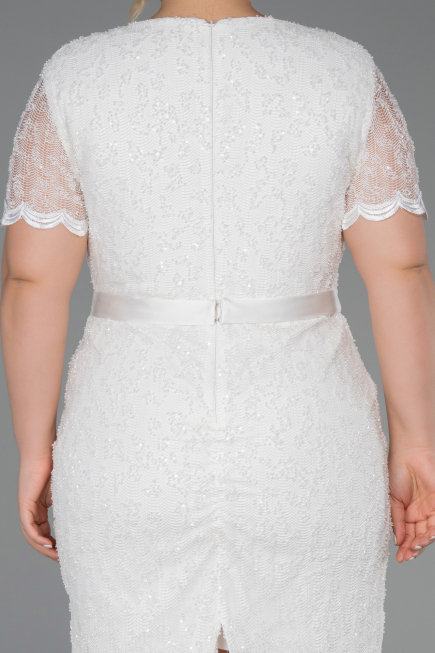 Midi White Dantelle Plus Size Cocktail Dress ABK2673