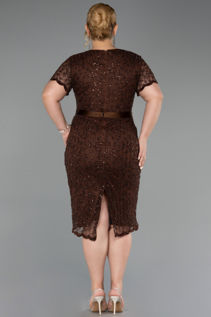 Midi Brown Dantelle Plus Size Cocktail Dress ABK2673