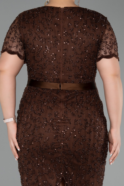 Midi Brown Dantelle Plus Size Cocktail Dress ABK2673