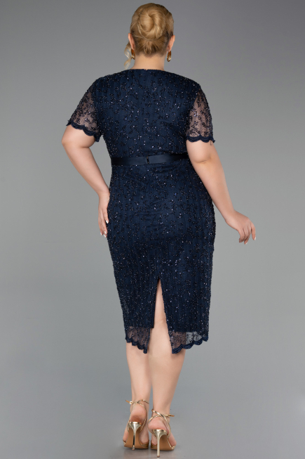 Midi Navy Blue Dantelle Plus Size Cocktail Dress ABK2673