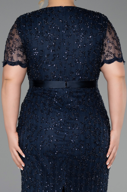 Midi Navy Blue Dantelle Plus Size Cocktail Dress ABK2673