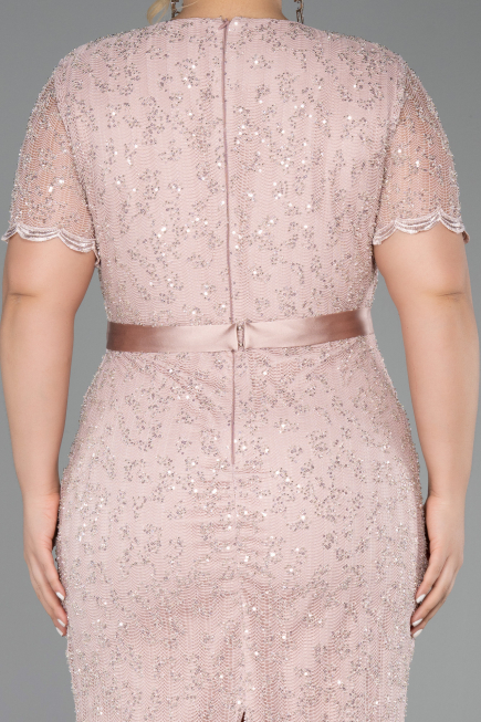Midi Powder Color Dantelle Plus Size Cocktail Dress ABK2673