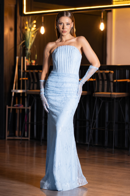 Long Light Blue Dantelle Mermaid Evening Gown ABU6256