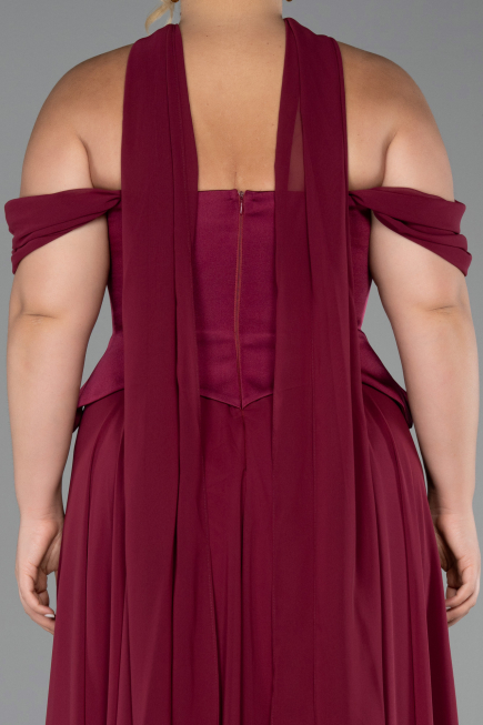 Long Plum Chiffon Plus Size Evening Dress ABU5551