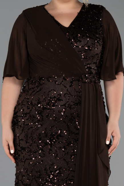 Long Brown Scaly Plus Size Evening Gown ABU6373