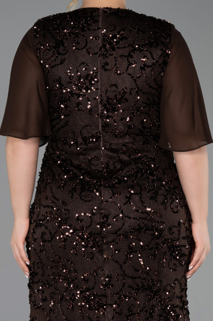 Long Brown Scaly Plus Size Evening Gown ABU6373