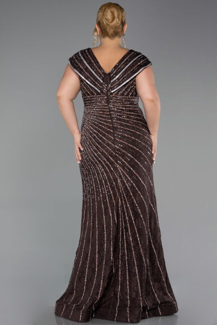 Long Brown Beaded Plus Size Engagement Dress ABU5444