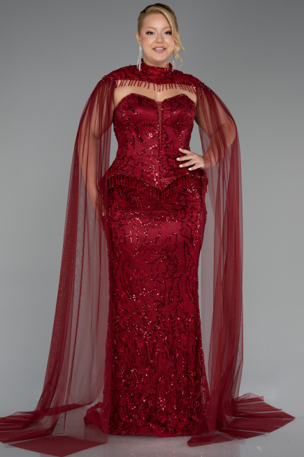 Long Burgundy Beaded Formal Plus Size Dress ABU6379