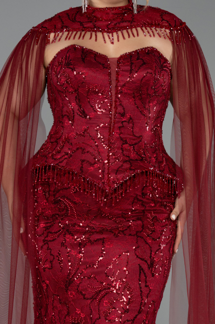 Long Burgundy Beaded Formal Plus Size Dress ABU6379