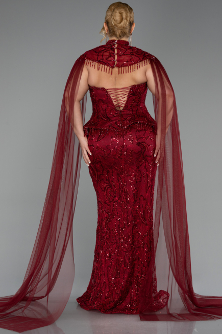 Long Burgundy Beaded Formal Plus Size Dress ABU6379