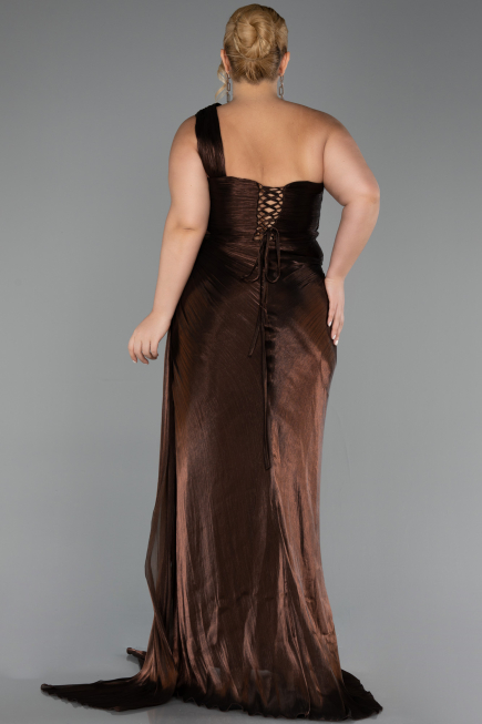 Long Brown Chiffon Plus Size Evening Gown ABU6513