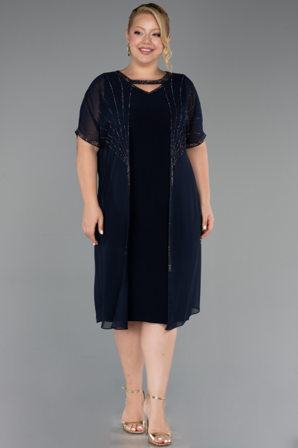 Midi Navy Blue Plus Size Evening Gown ABK2596
