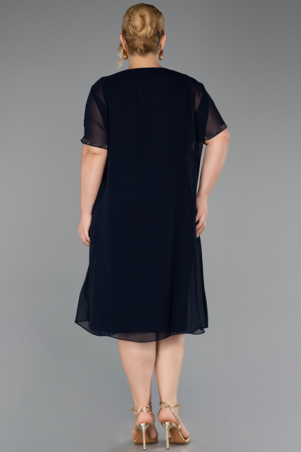 Midi Navy Blue Plus Size Evening Gown ABK2596