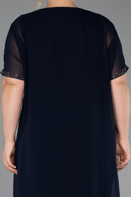 Midi Navy Blue Plus Size Evening Gown ABK2596