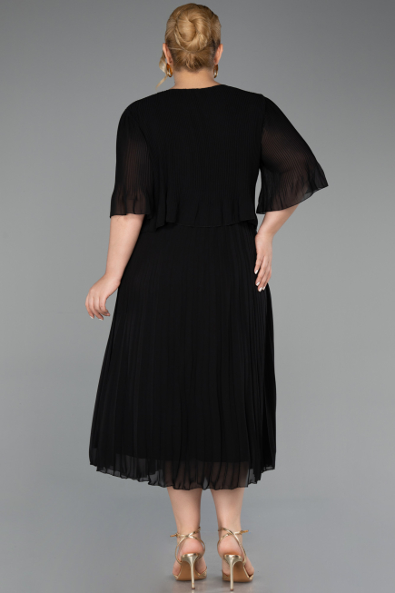 Midi Black Chiffon Plus Size Evening Dress ABK2677