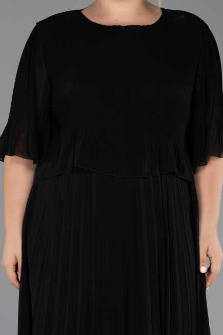 Midi Black Chiffon Plus Size Evening Dress ABK2677