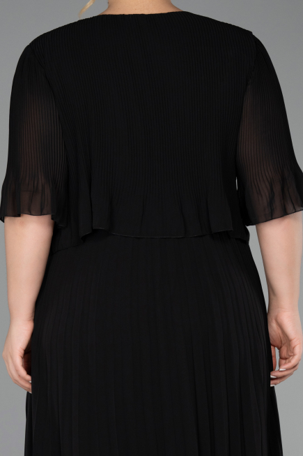 Midi Black Chiffon Plus Size Evening Dress ABK2677