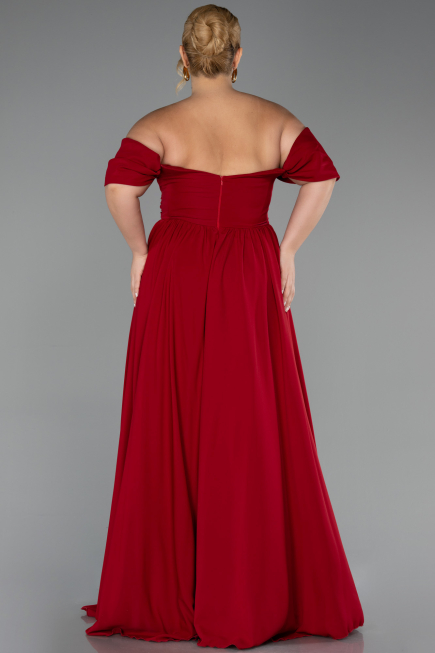 Burgundy Boat Neck Long Chiffon Plus Size Prom Dress ABU3738