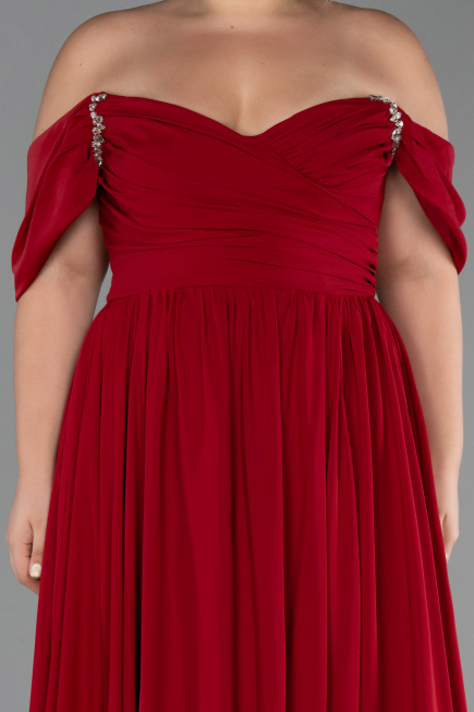 Burgundy Boat Neck Long Chiffon Plus Size Prom Dress ABU3738