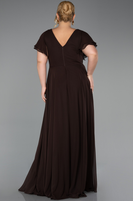 Long Brown Chiffon Formal Plus Size Dress ABU1562