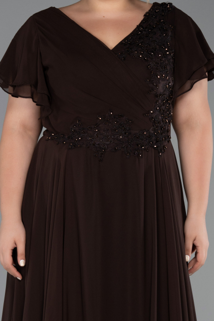 Long Brown Chiffon Formal Plus Size Dress ABU1562