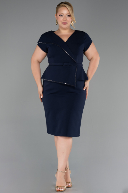 Midi Navy Blue Plus Size Cocktail Dress ABK2669