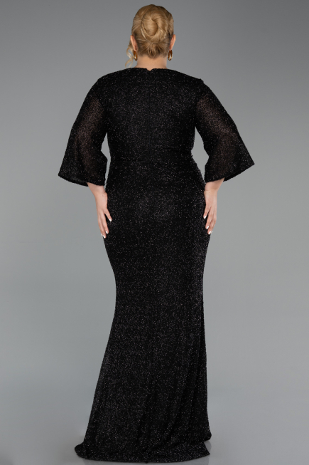 Long Black Beaded Plus Size Evening Gown ABU6501
