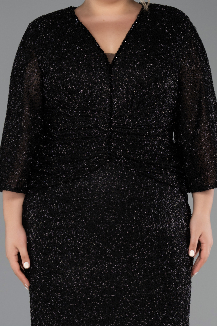Long Black Beaded Plus Size Evening Gown ABU6501