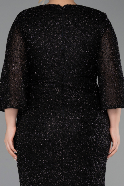 Long Black Beaded Plus Size Evening Gown ABU6501