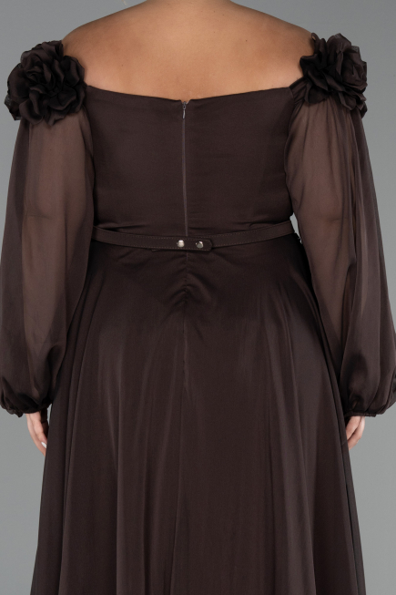 Long Brown Chiffon Formal Plus Size Dress ABU4131