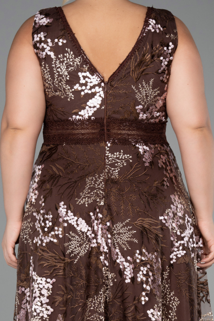 Long Brown Laced Plus Size Evening Gown ABU4261