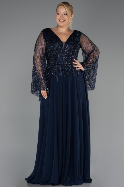 Long Navy Blue Chiffon Oversized Evening Dress ABU6434