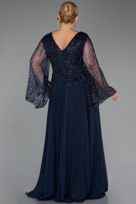 Long Navy Blue Chiffon Oversized Evening Dress ABU6434
