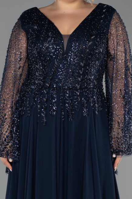 Long Navy Blue Chiffon Oversized Evening Dress ABU6434