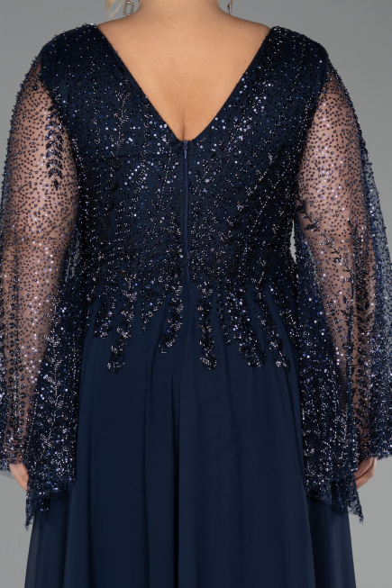 Long Navy Blue Chiffon Oversized Evening Dress ABU6434