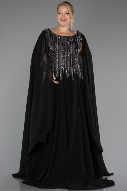 Long Black Chiffon Plus Size Evening Gown ABU6435