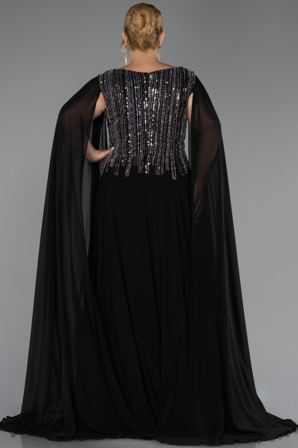 Long Black Chiffon Plus Size Evening Gown ABU6435
