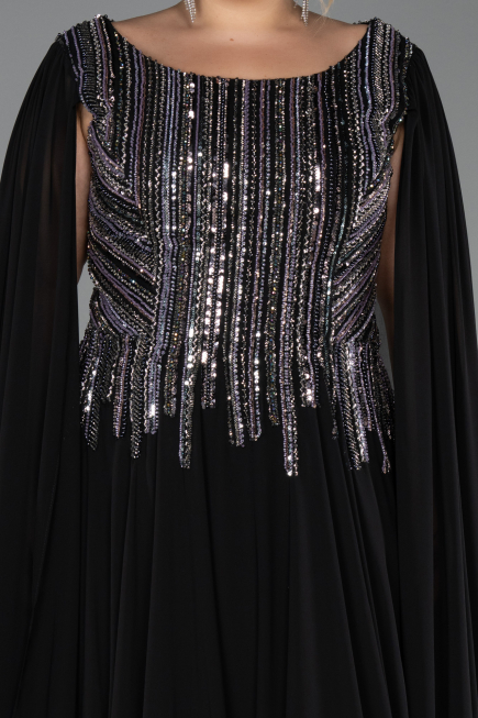 Long Black Chiffon Plus Size Evening Gown ABU6435