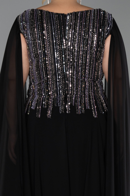 Long Black Chiffon Plus Size Evening Gown ABU6435