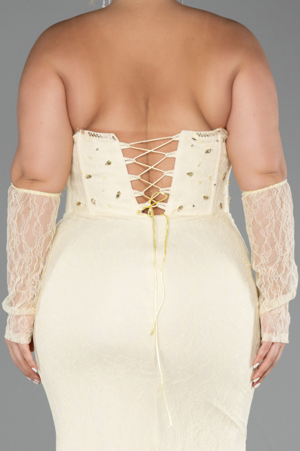 Long Yellow Dantelle Formal Plus Size Dress ABU6364