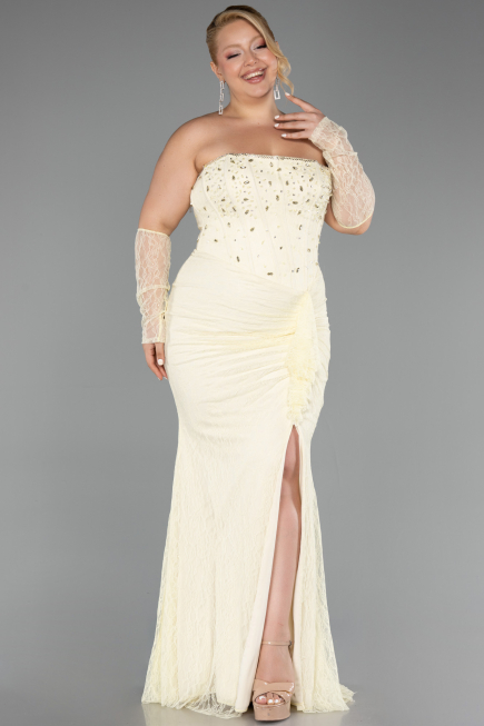 Long Yellow Dantelle Formal Plus Size Dress ABU6364