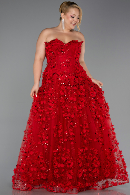 Long Red Plus Size Engagement Dress ABU5660