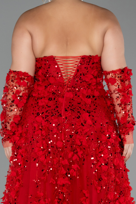 Long Red Plus Size Engagement Dress ABU5660