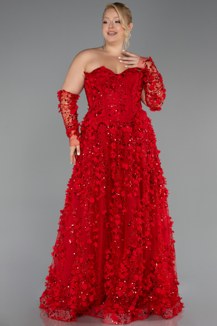 Long Red Plus Size Engagement Dress ABU5660