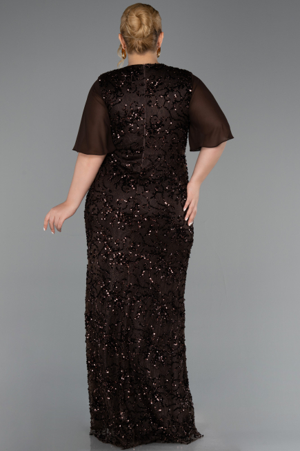 Long Brown Scaly Plus Size Evening Gown ABU6373