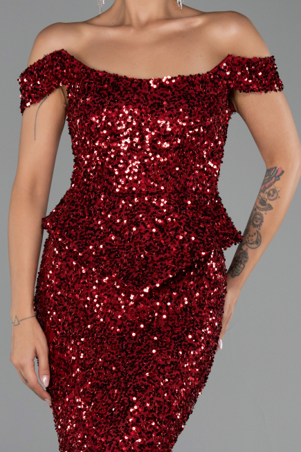 Long Burgundy Scaly Evening Dress ABU6359