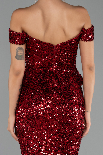 Long Burgundy Scaly Evening Dress ABU6359