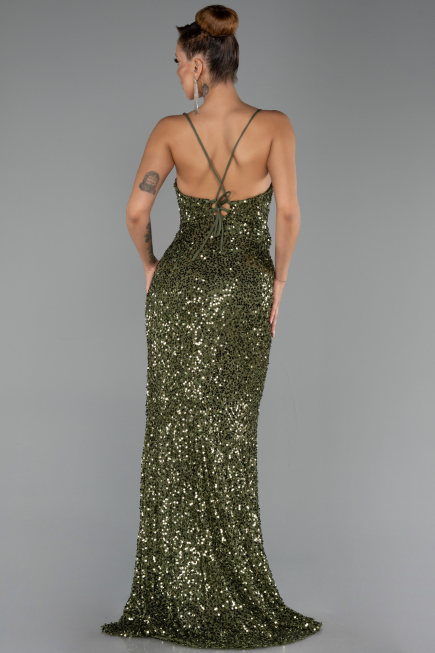 Long Olive Drab Scaly Evening Dress ABU6498